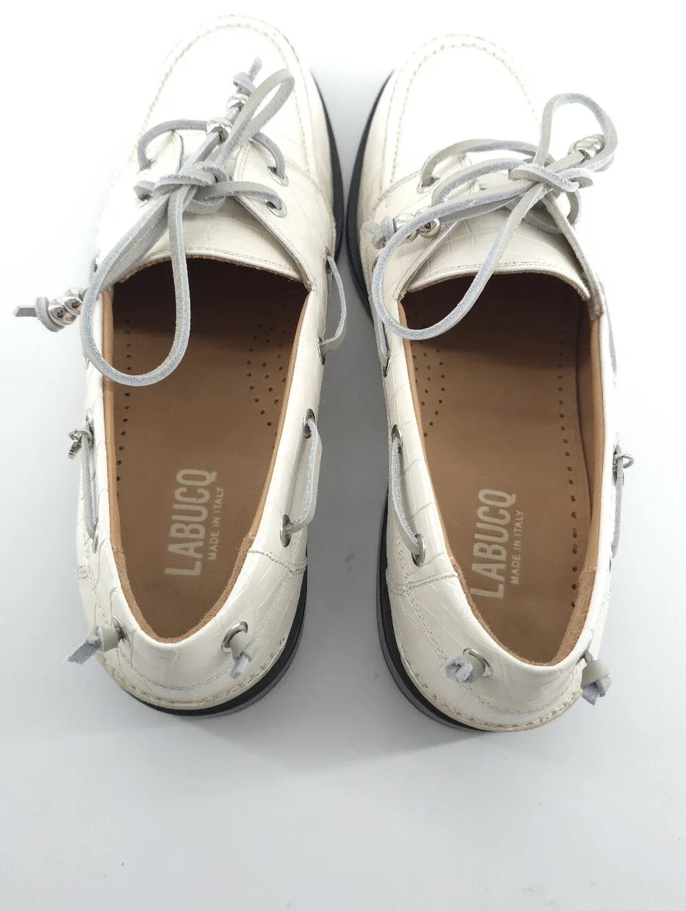 Labucq Nelson Boat Shoe Croc Embossed Ivory Crocco Size EU 41 US 10